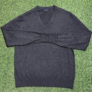 Brooks Brothers Mens Sweater V Neck Charcoal Gray Merino Wool Size Large